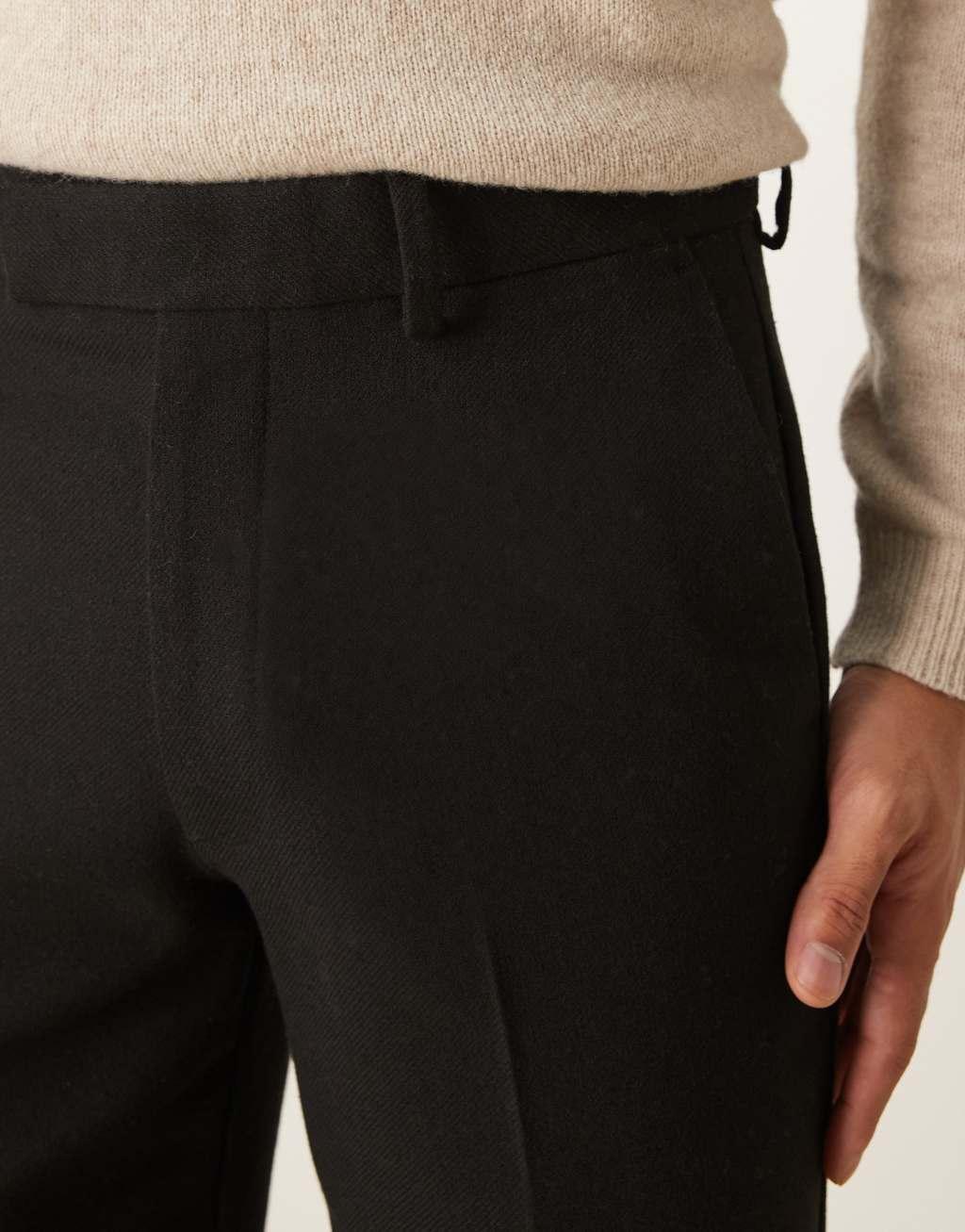 ASOS DESIGN straight leg tailored wool mix pants in black twill Product Image
