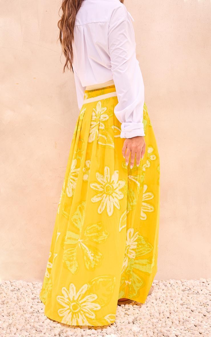 Yellow Floral Printed Asymmetric Waist Flared Maxi Skirt Product Image