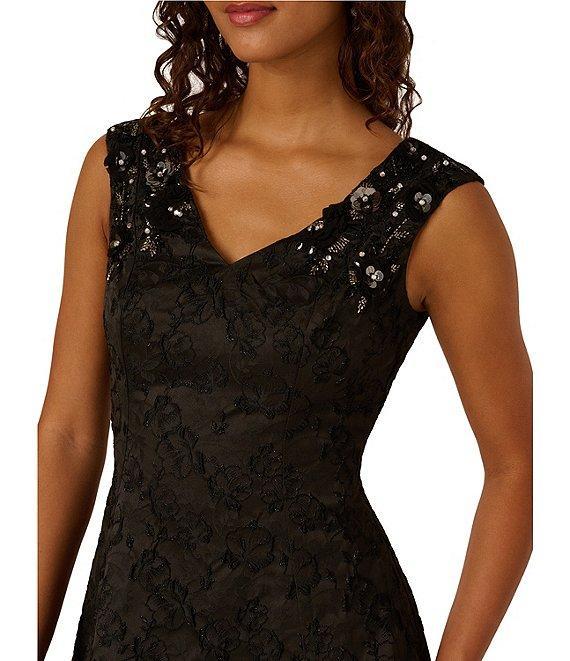 Adrianna Papell Beaded Jacquard Sleeveless Midi Dress Product Image