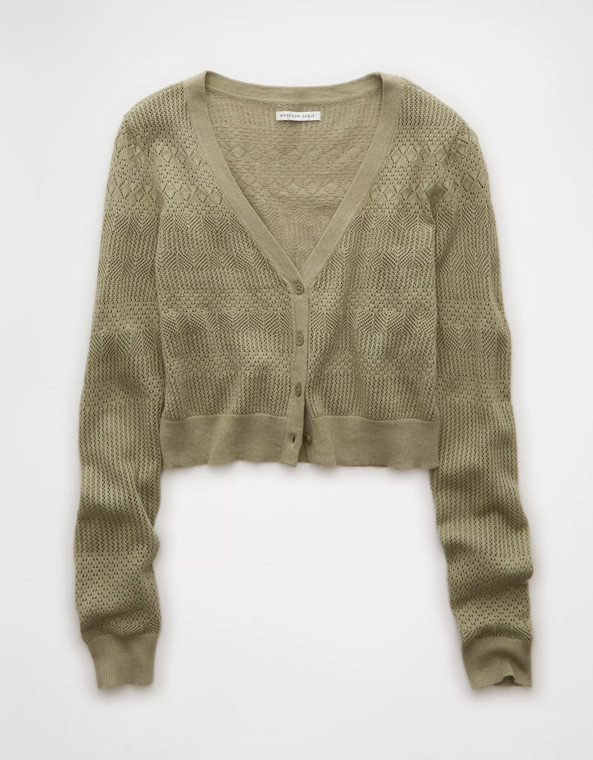 AE Pointelle V-Neck Cardigan Product Image