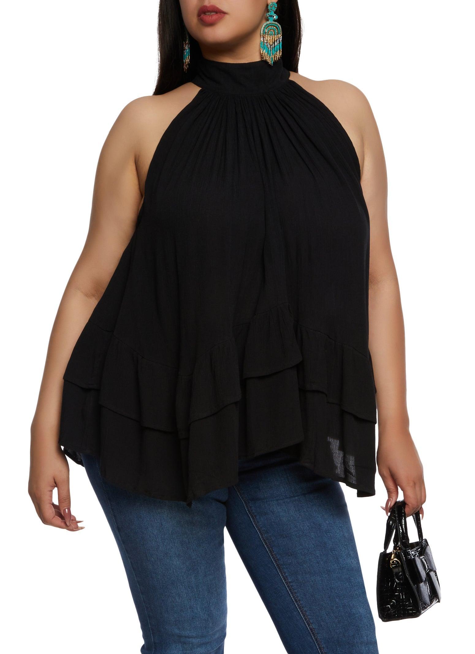 Womens Plus Size Tiered Hem Halter Neck Blouse Product Image