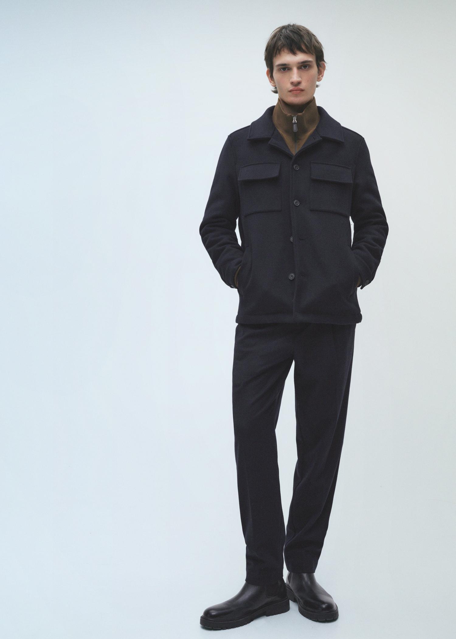 Wool blend coat with detachable hood - Men | MANGO USA Product Image