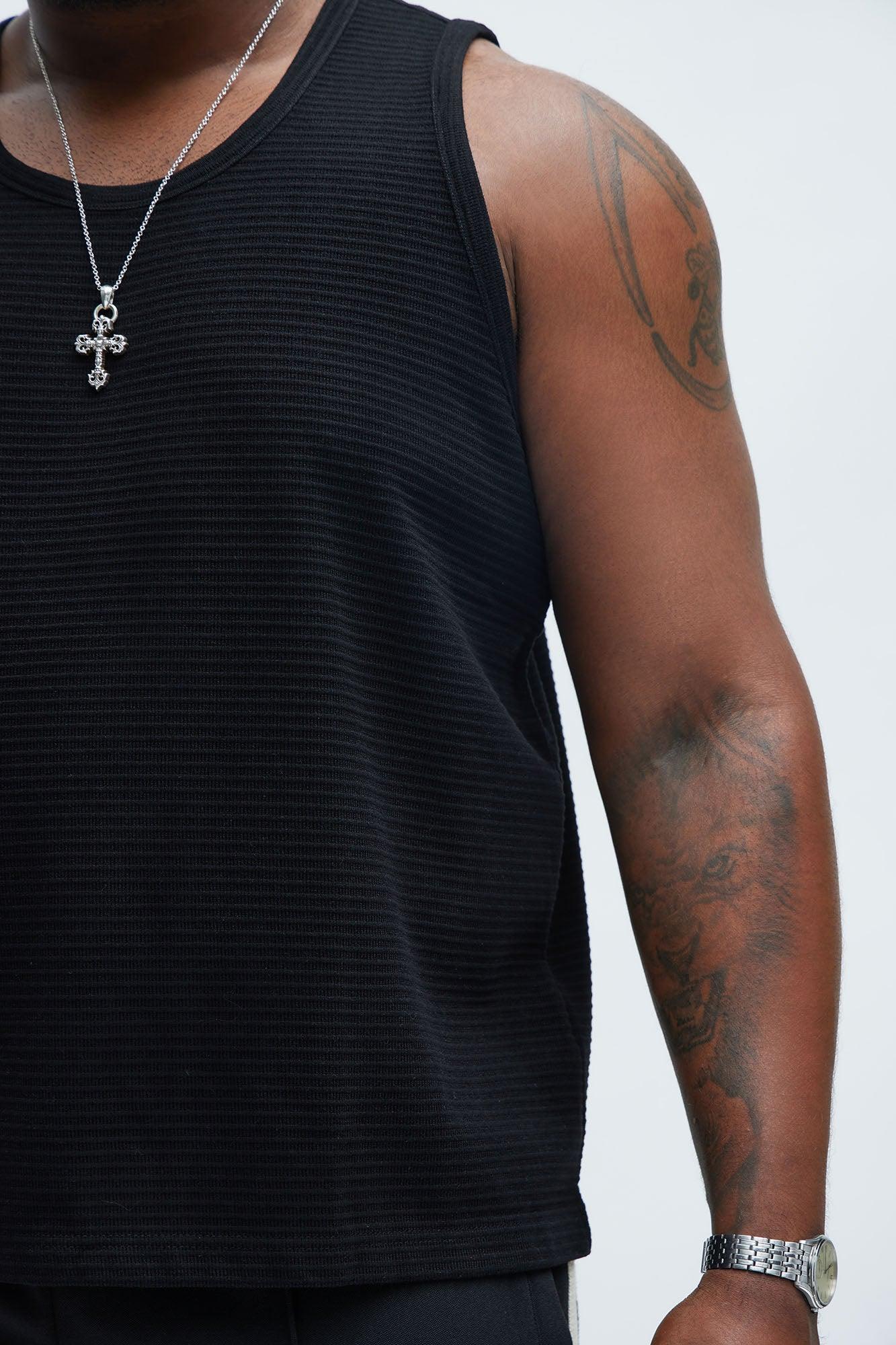 Athens Rib Textured Relaxed Tank - Black Product Image