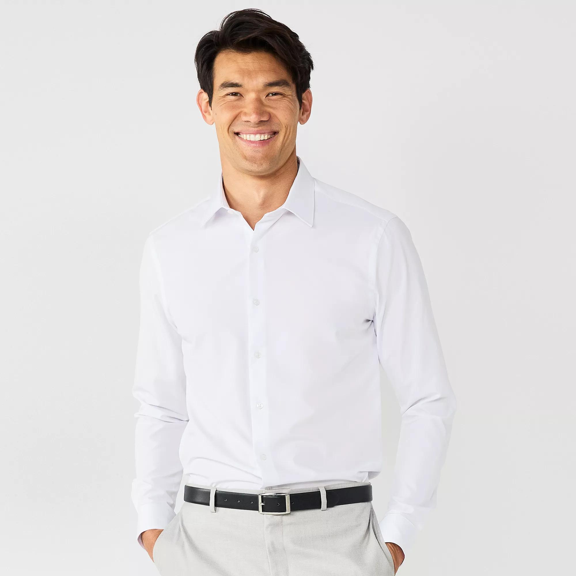 Men's Apt. 9® Performance Slim-Fit Wrinkle Resistant Dress Shirt, Size: Large-36/37, White Solid Product Image