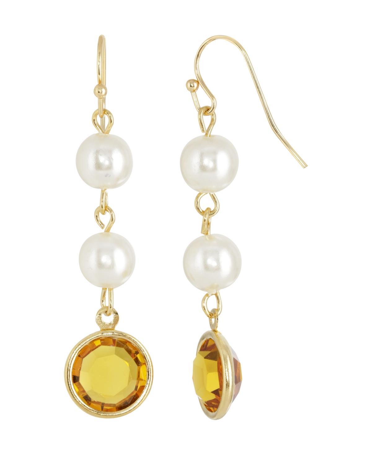 1928 Gold Tone Simulated Pearl & Crystal Drop Earrings, Womens, Yellow Product Image