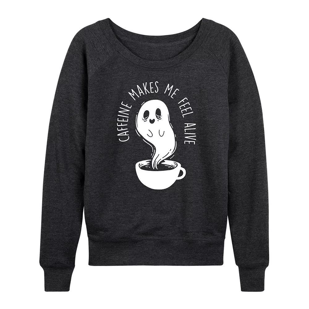 Women's Caffeine Makes Me Feel Alive Ghost French Terry Long Sleeve Tee, Size: Small, Grey Blue Product Image