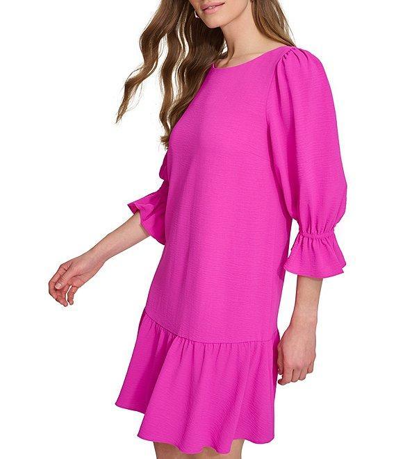 DKNY by Donna Karan Ruffle 3/4 Sleeve Woven Shift Dress Product Image
