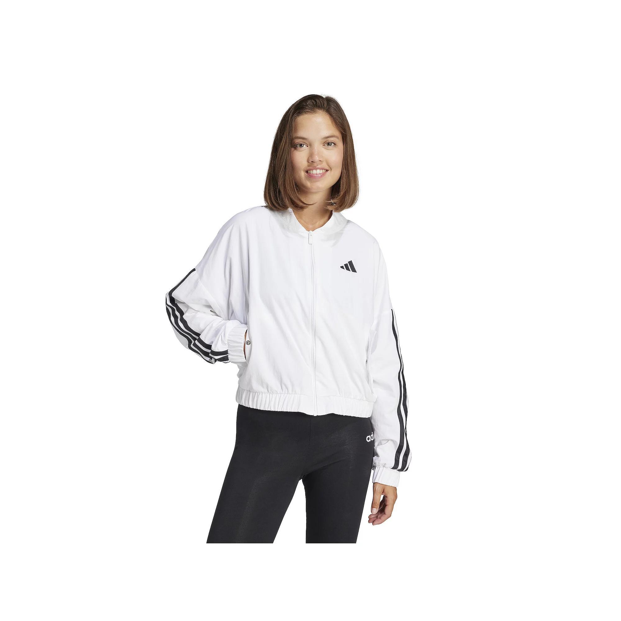 Women's adidas Essentials 3-Stripes Woven Bomber Sportswear Jacket, Size: Large, White Black Product Image