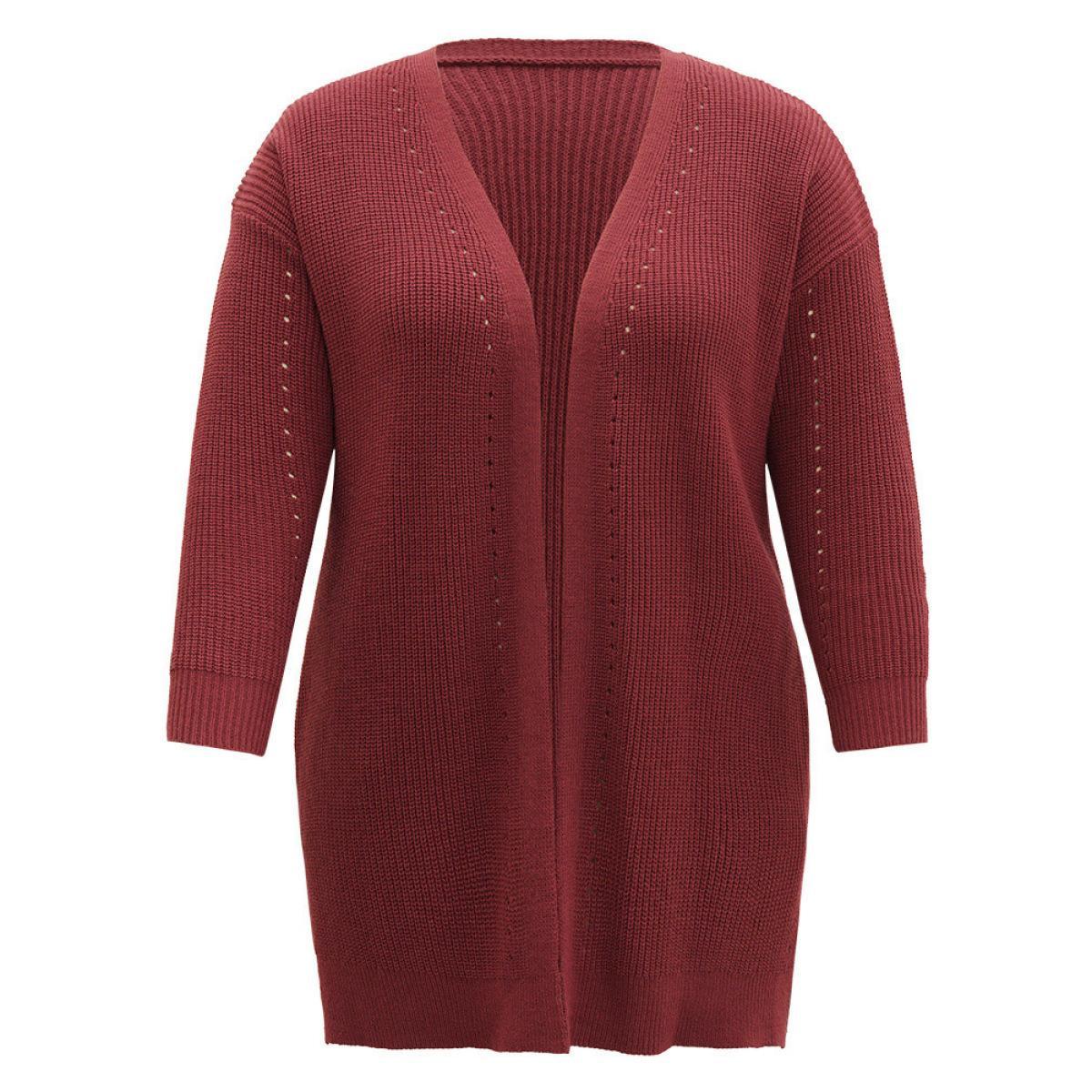 Plus Size Plain Open Front Drop Shoulder Basic Cardigan Scarlet Women Casual Loose Long Sleeve Dailywear Cardigans BloomChic 14-16/1X Product Image