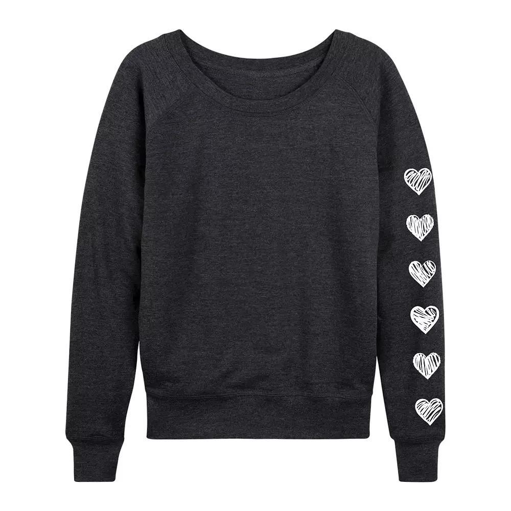 Women's Sketched Hearts French Terry Long Sleeve Tee,  Product Image