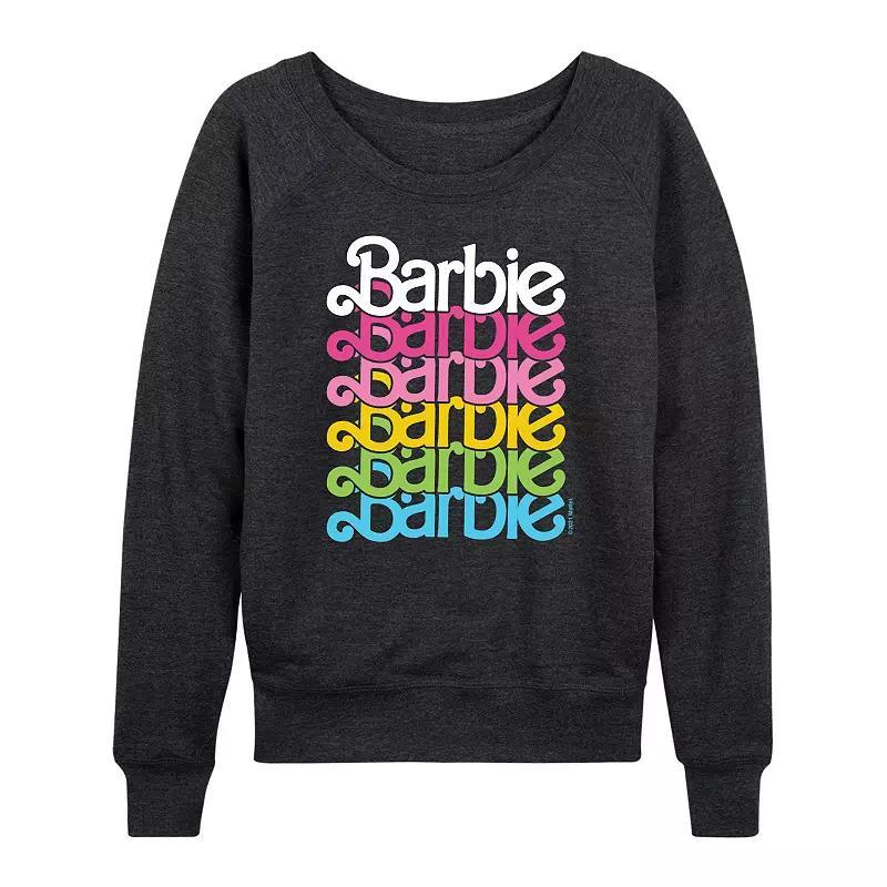 Womens Barbie Logo Stacked Rainbow French Terry Long Sleeve Tee, Girls Heather Grey Product Image