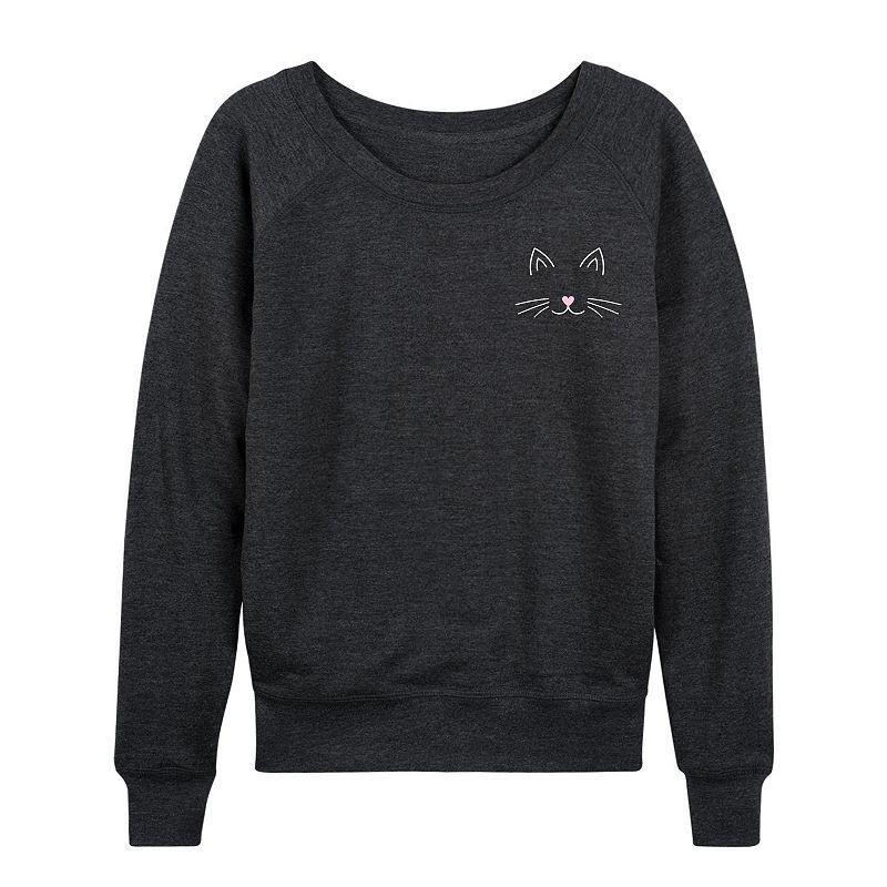 Women's Cat Face French Terry Long Sleeve Tee, Girl's, Size: Small, Heather Grey Product Image