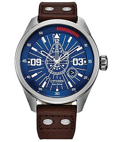 Citizen Mens Eco-Drive Star Wars Han Solo Stainless Steel Brown Leather Strap Watch Product Image