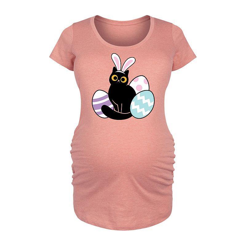 Maternity Black Cat With Easter Eggs Graphic Tee, Womens Grey Gray Product Image