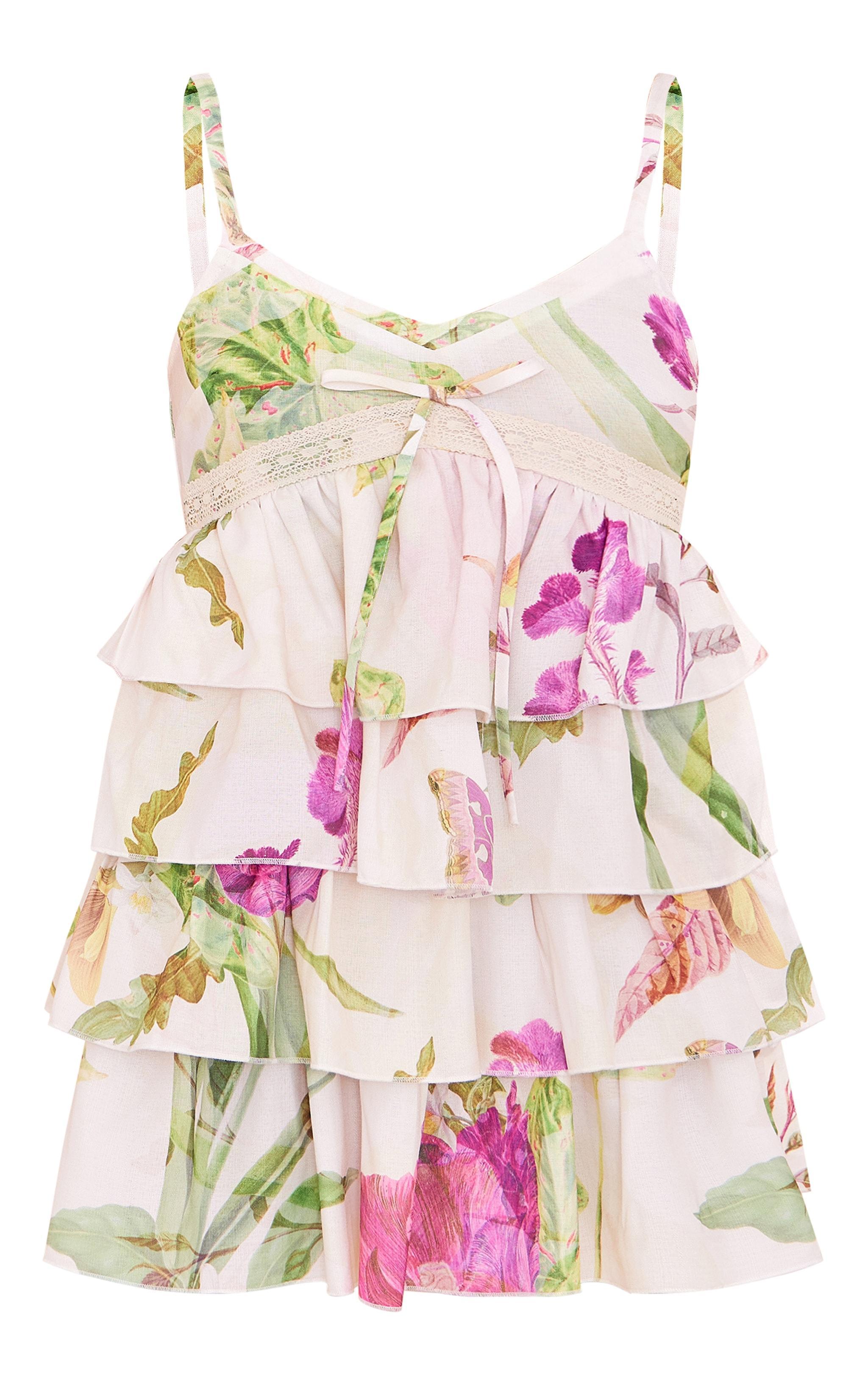 Multi Floral Tiered Frill Shift Dress Product Image