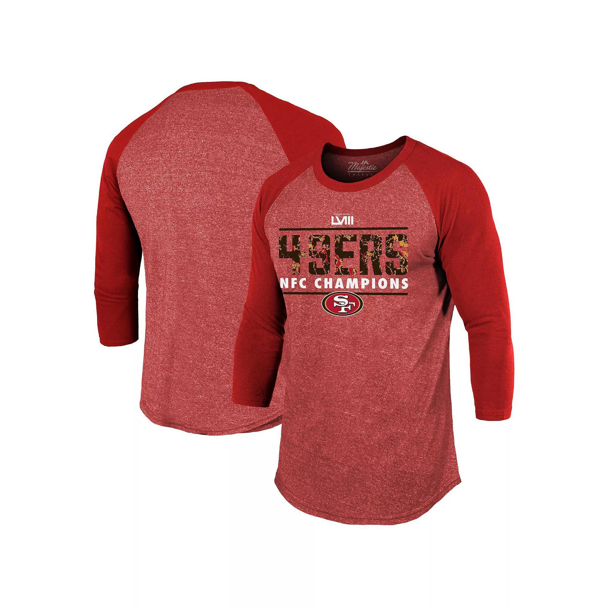 Men's Majestic Threads Scarlet San Francisco 49ers 2023 NFC Champions Tri-Blend Raglan 3/4-Sleeve T-Shirt, Size: 2XL, Red Product Image
