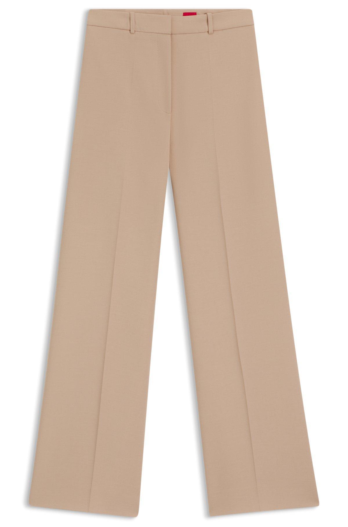 HUGO - Regular-fit pants with wide leg in stretch fabric - Light Brown Product Image