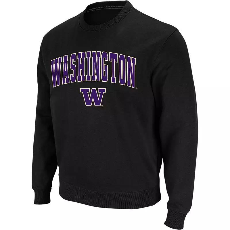 Men's Colosseum Black Washington Huskies Arch & Logo Crew Neck Sweatshirt, Size: Medium Product Image