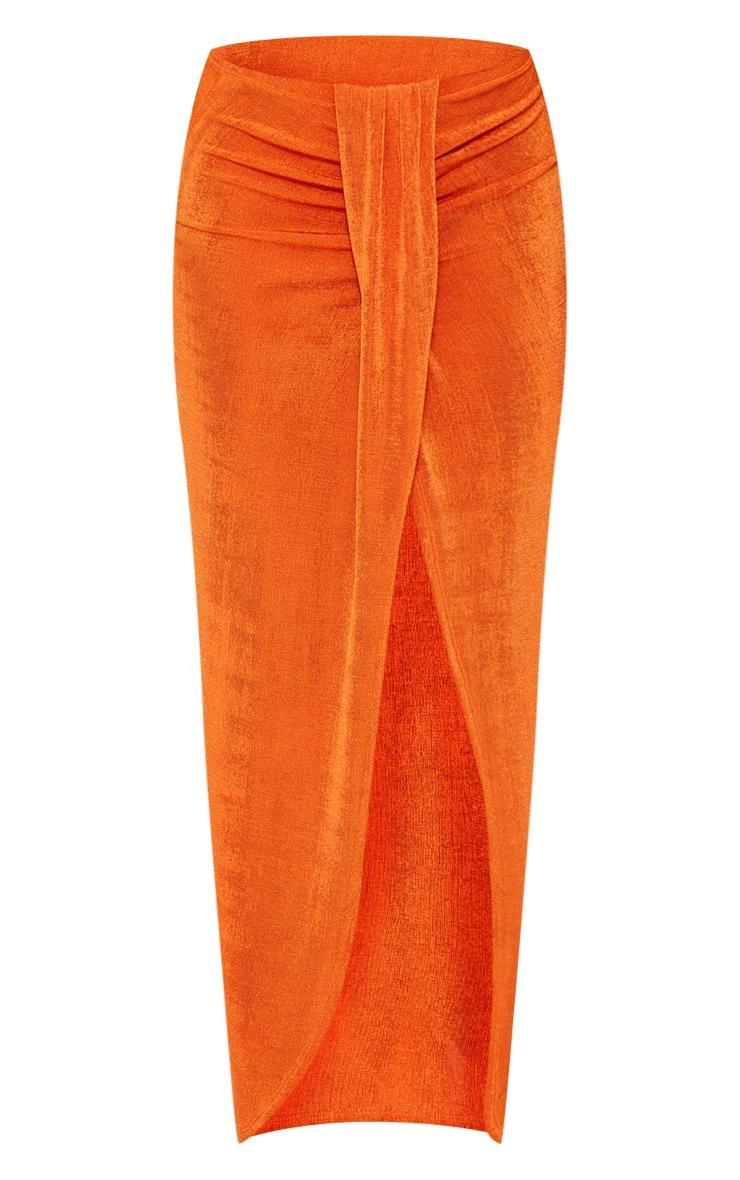 Bright Orange Acetate Slinky Drape Front Maxi Skirt Product Image