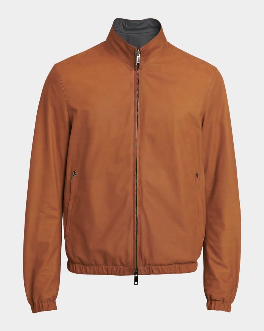 Mens Reversible Leather and Polyester Blouson Jacket Product Image