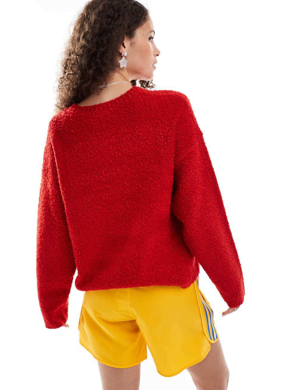 COLLUSION boucle oversized sweater in red Product Image