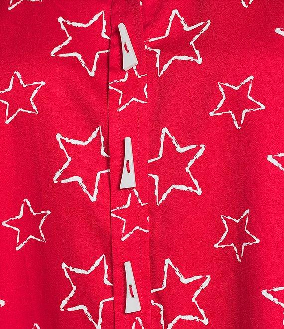 Ali Miles Woven Allover Star Print Point Collar 3/4 Cuffed Sleeve Button Front Tunic Product Image