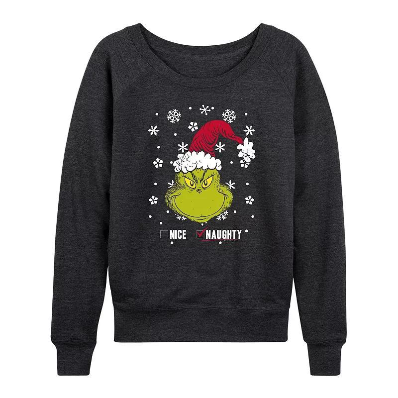 Women's Dr. Seuss Grinch HalloMean French Terry Long Sleeve Tee, Size: Small, Heather Grey Product Image