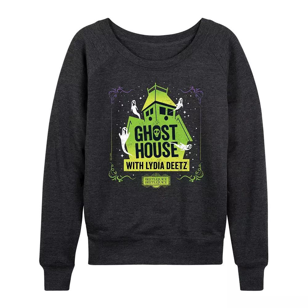 Women's Beetlejuice 2 Ghost House With Lydia French Terry Long Sleeve Tee, Size: XL, Heather Grey Product Image