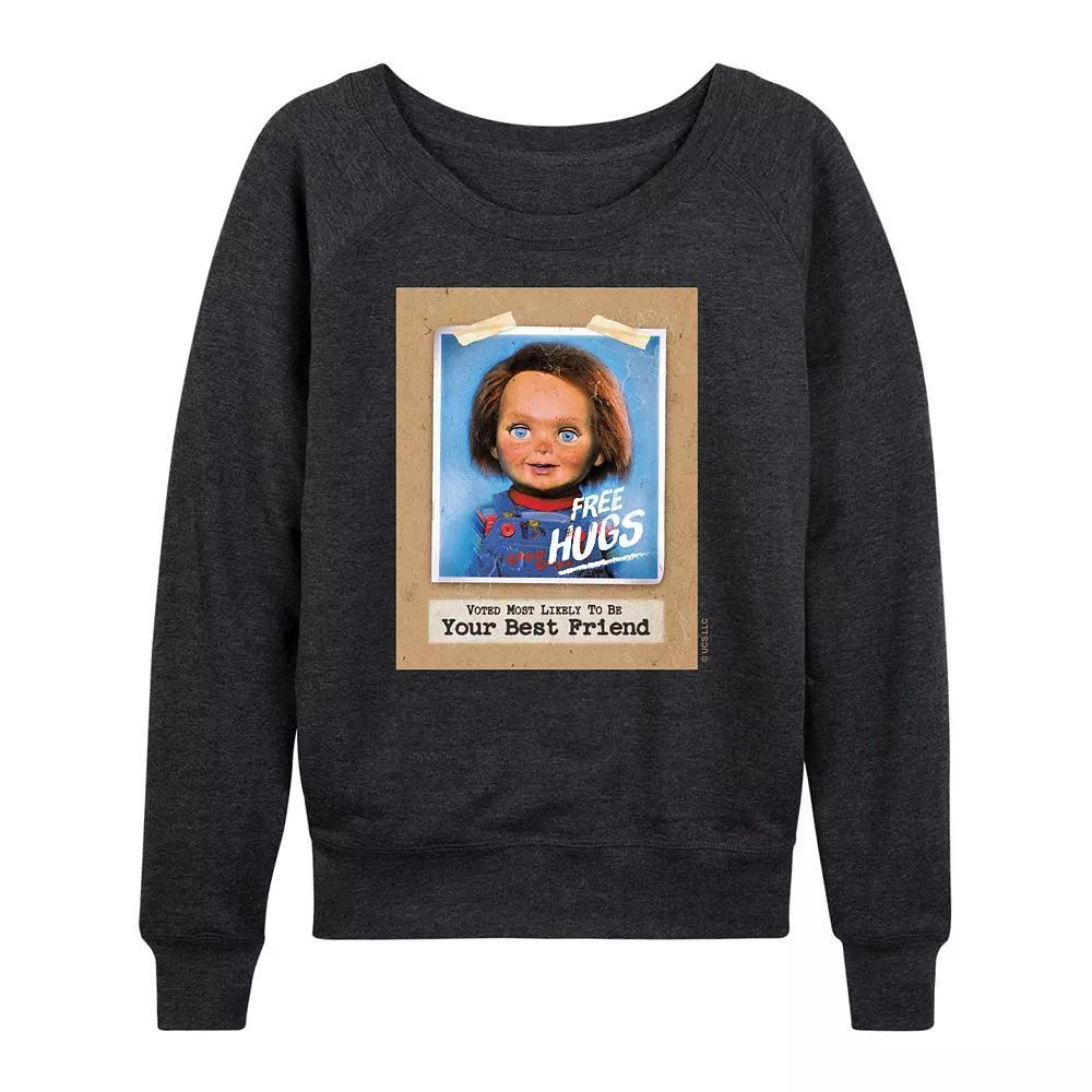 Women's Chucky Free Hugs French Terry Long Sleeve Tee, Size: Medium, Heather Grey Product Image