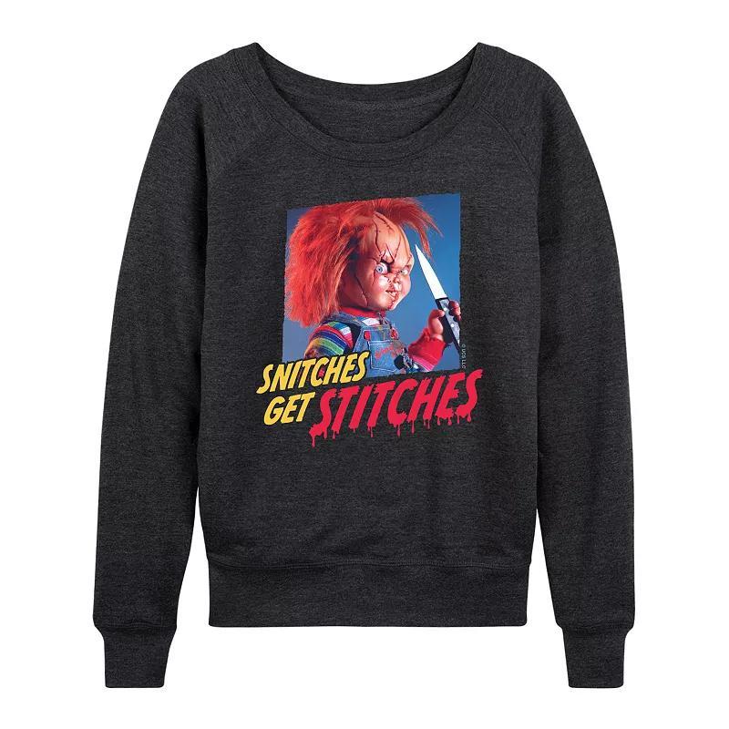 Women's Chucky Snitches Get Stitches French Terry Long Sleeve Tee, Size: XL, Heather Grey Product Image