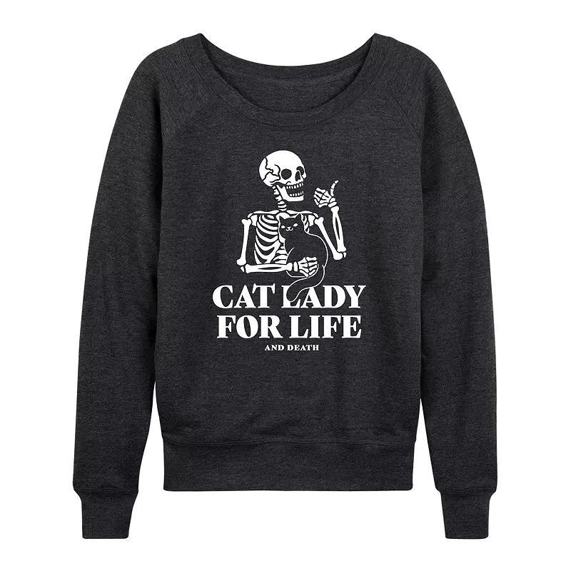 Women's Cat Lady For Life Skeleton French Terry Long Sleeve Tee, Size: Medium, Heather Grey Product Image