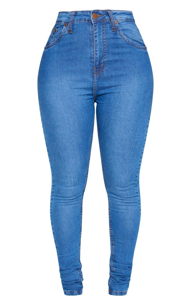 Shape Mid Wash High Waist Super Stretch Skinny Jeans Product Image