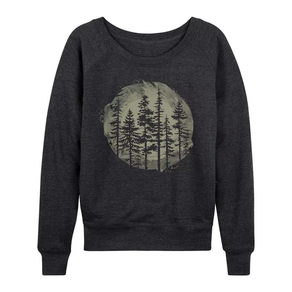 Women's Watercolor Pine Trees French Terry Long Sleeve Tee, Girl's, Size: XL, Heather Grey Product Image