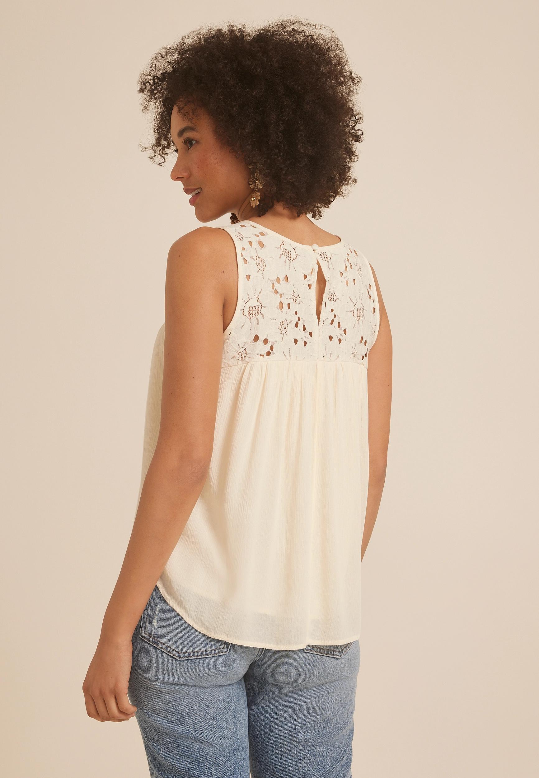 Lace Yoke Trim Tank Top Product Image