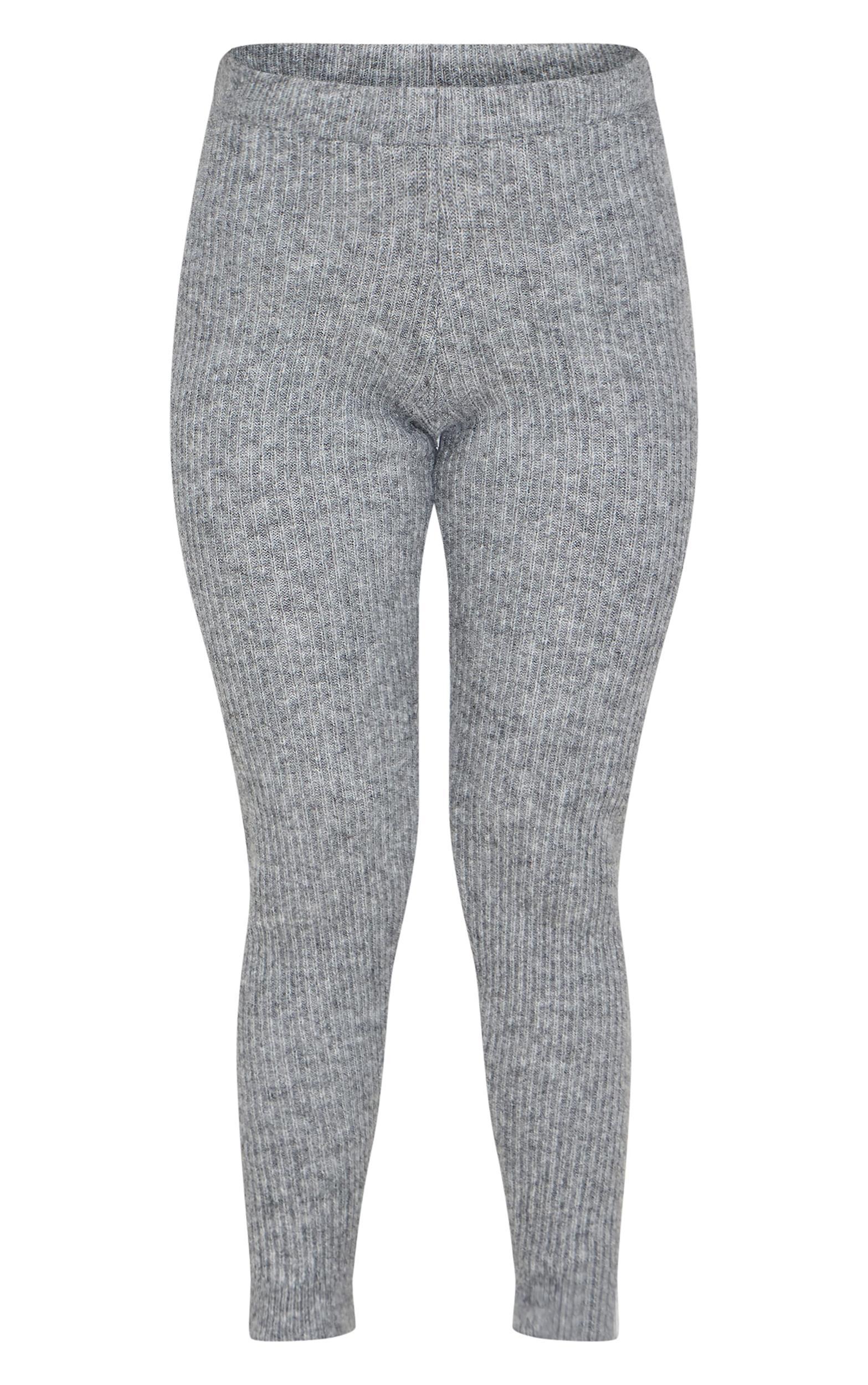 Petite Grey Marl Rib Knit Leggings Product Image