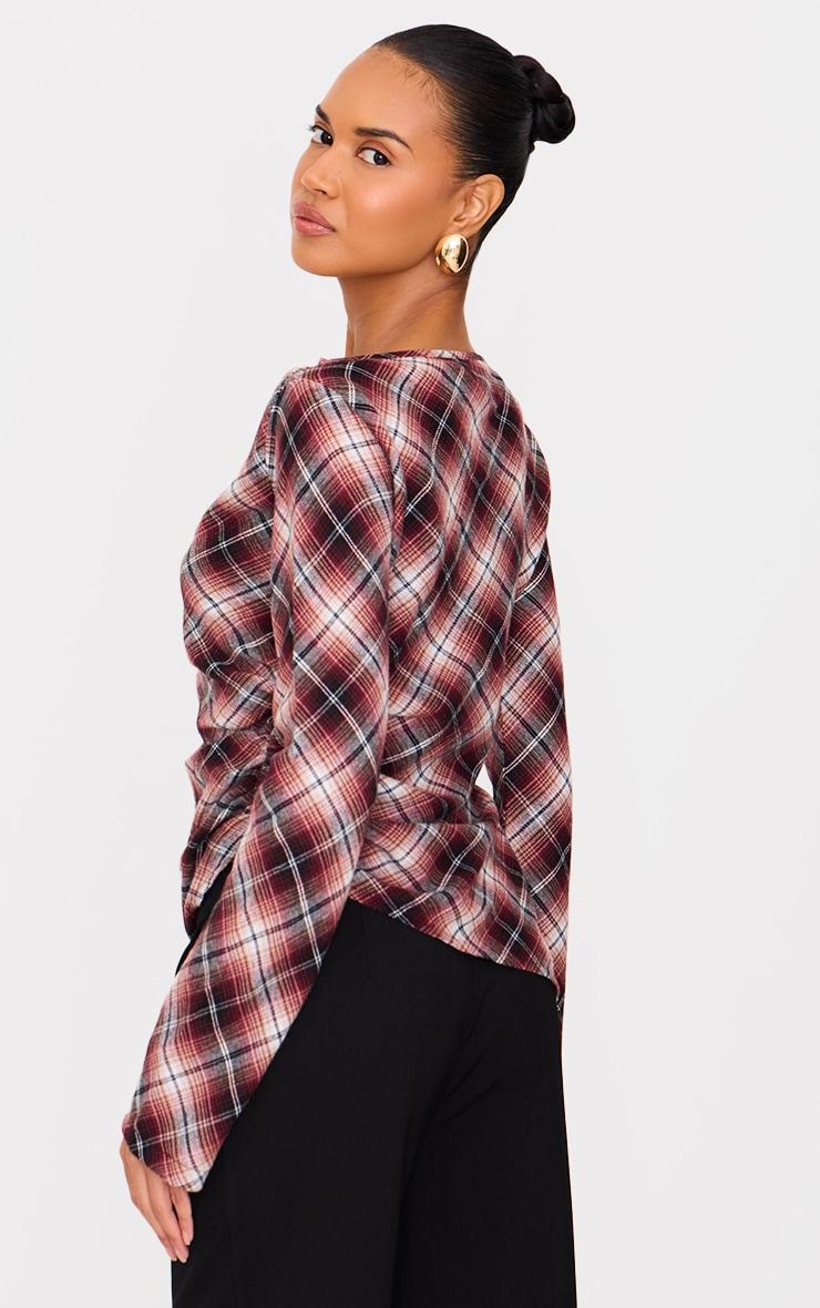 Dark Red Check Asymmetric Long Top Product Image