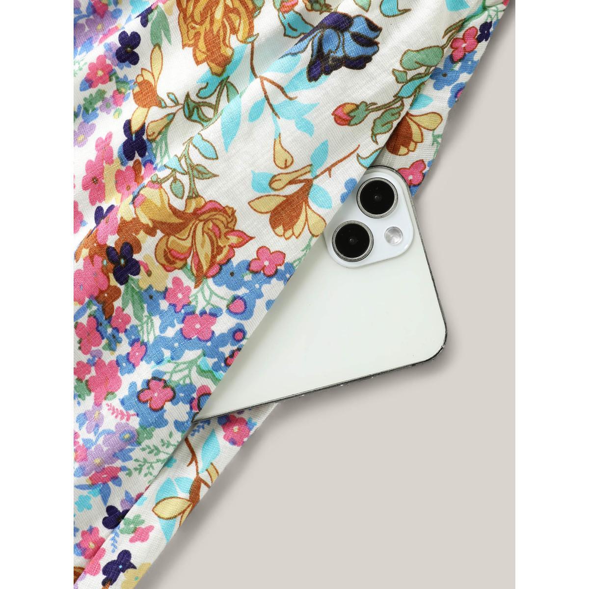 Plus Size Floral Print Cinched-Waist Pockets Midi Dress Mediumblue Women Timeless V-neck Short sleeve Curvy BloomChic 22-24/3X Product Image