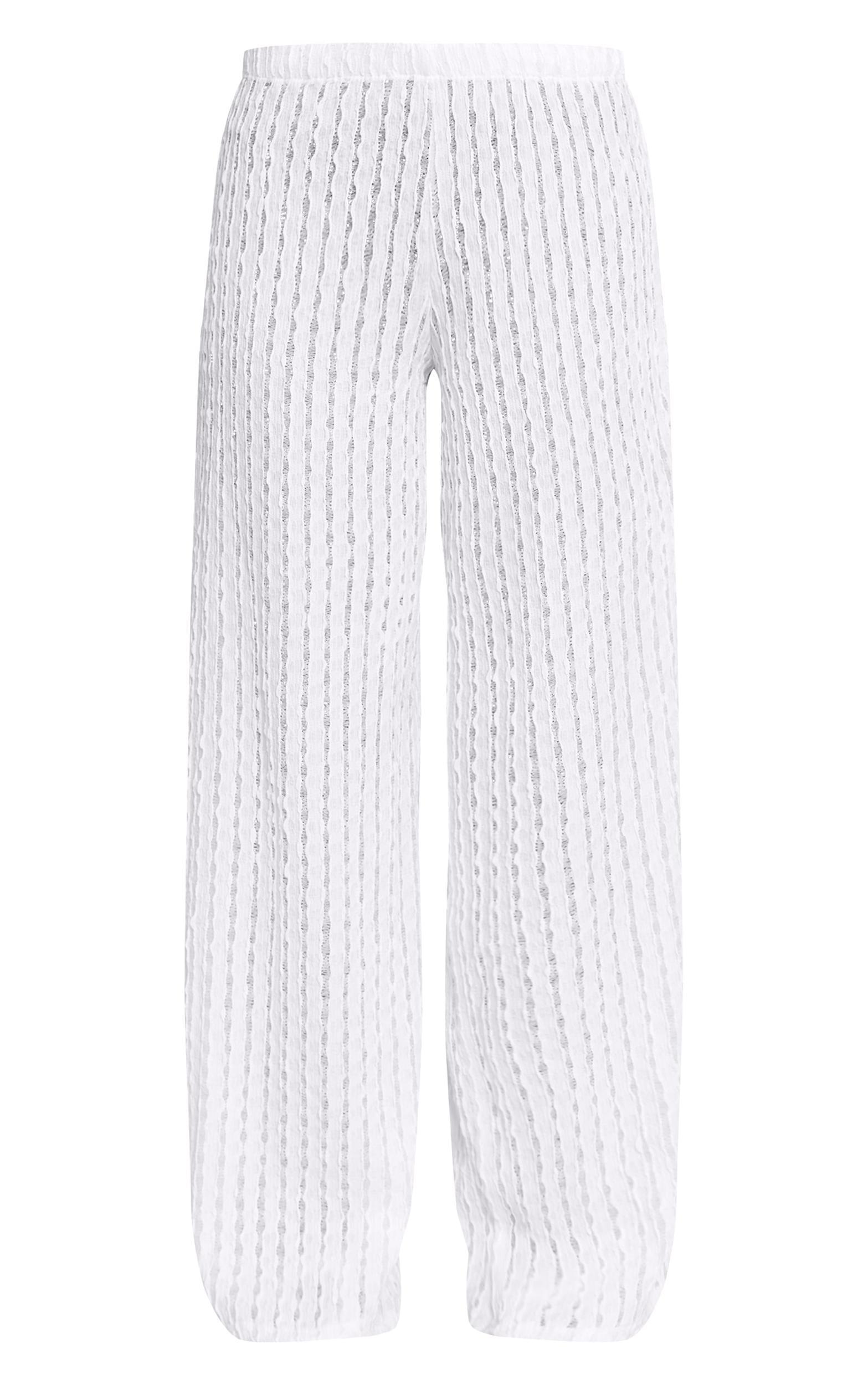 Petite White Textured Elastic Pants Product Image