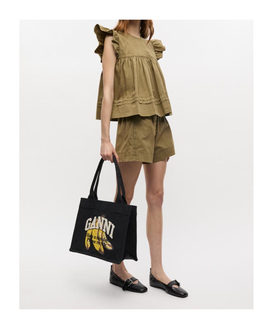 GANNI Banana Print Large Tote Bag In Black Product Image