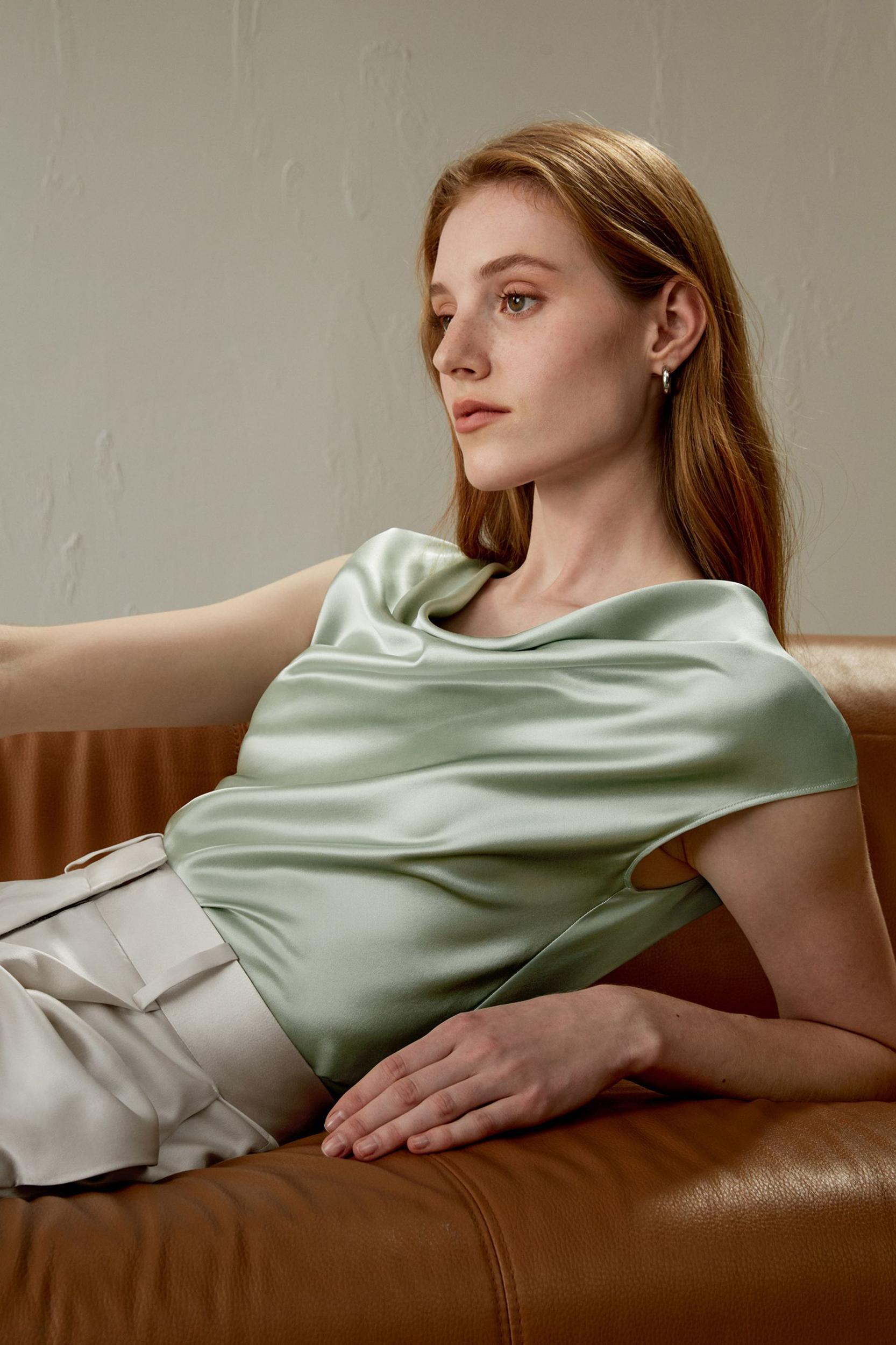 Silk Charmeuse Cowl Neck Top Product Image