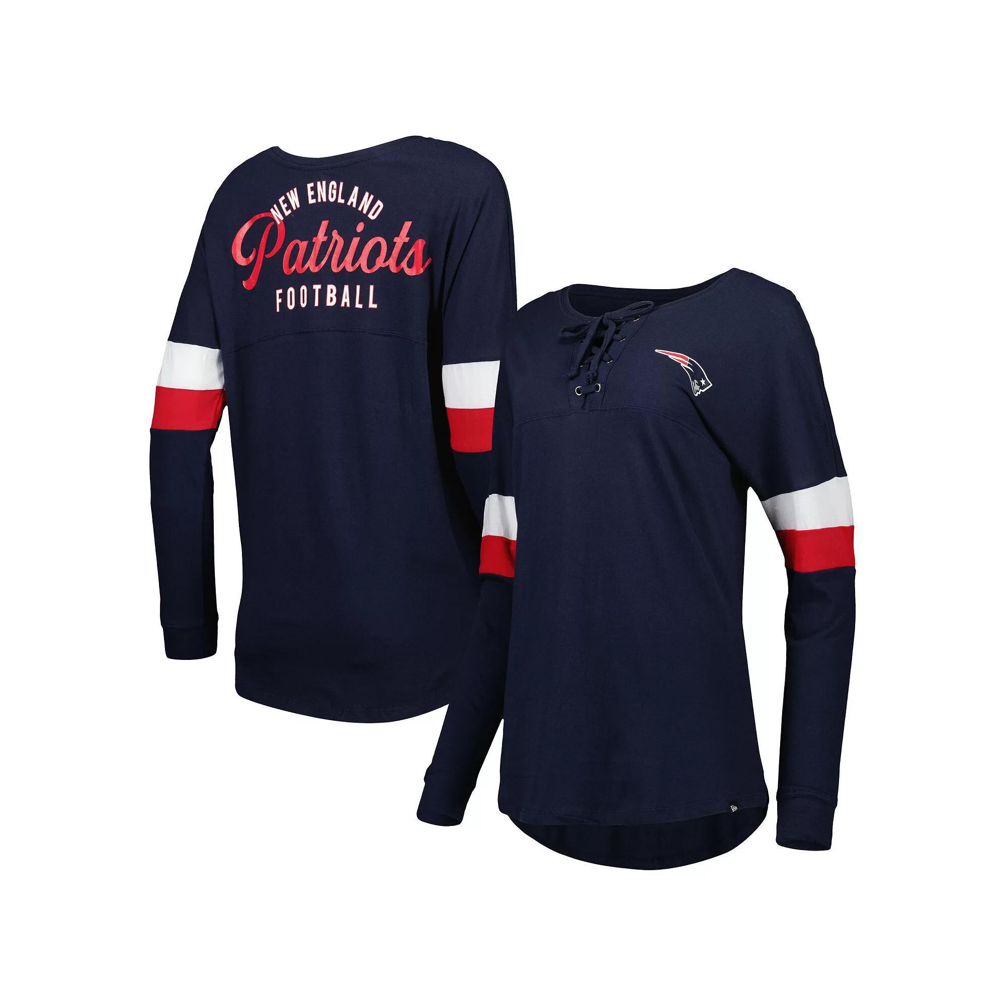 Women's New Era Navy New England Patriots Athletic Varsity Lightweight Lace-Up Long Sleeve T-Shirt,  Product Image