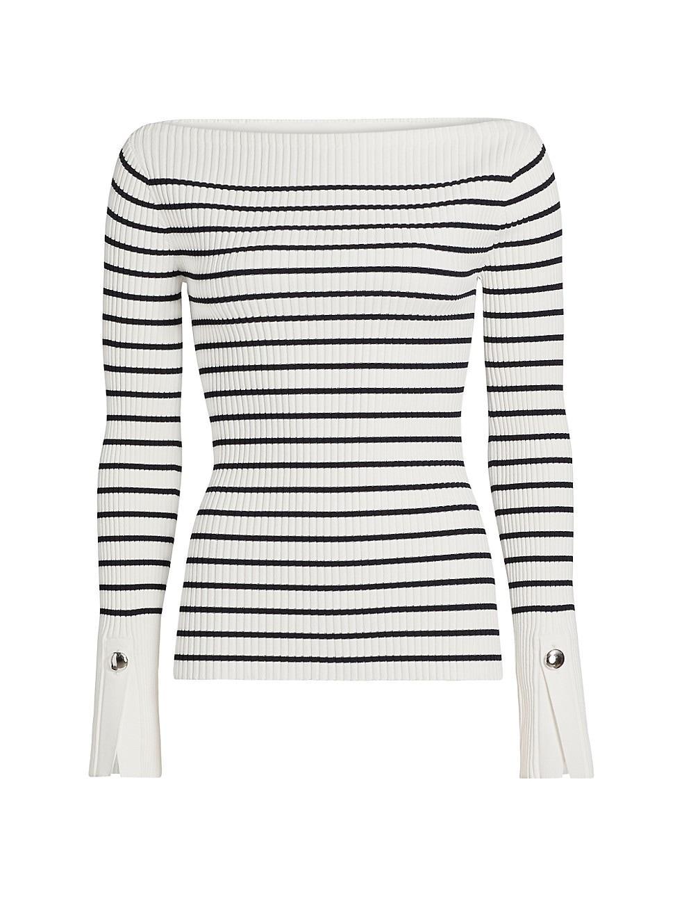 Womens Anya Striped Rib-Knit Boatneck Sweater Product Image