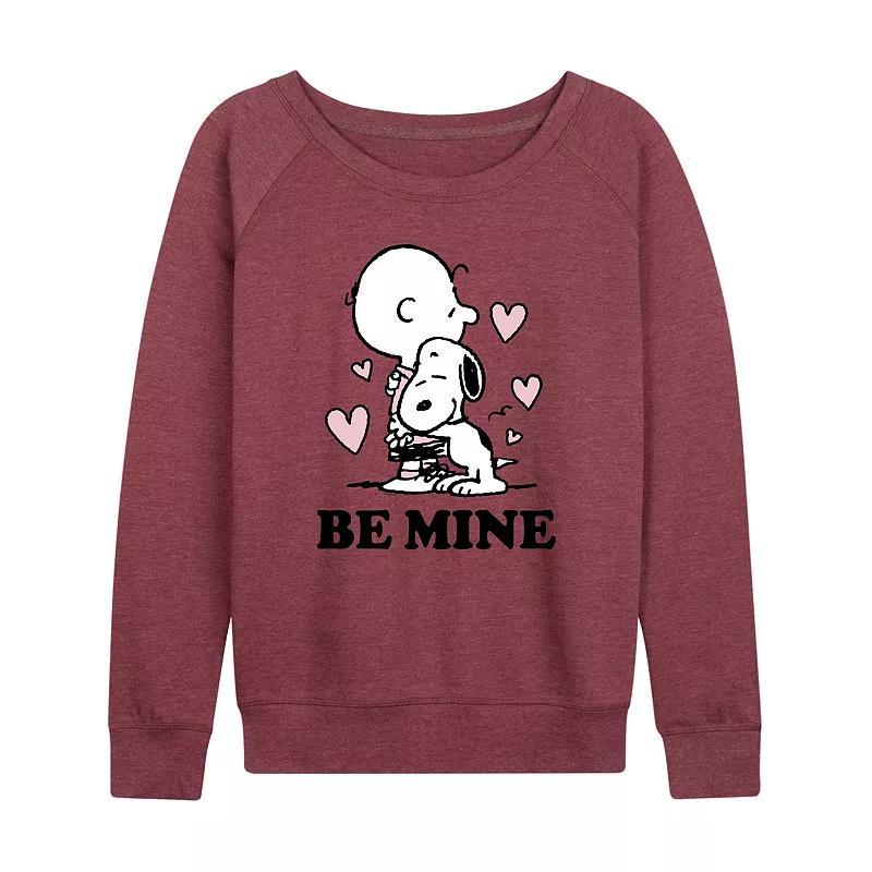 Women's Peanuts Charlie Brown & Snoopy Be Mine French Terry Long Sleeve Tee, Size: Medium, Grey Maroon Product Image