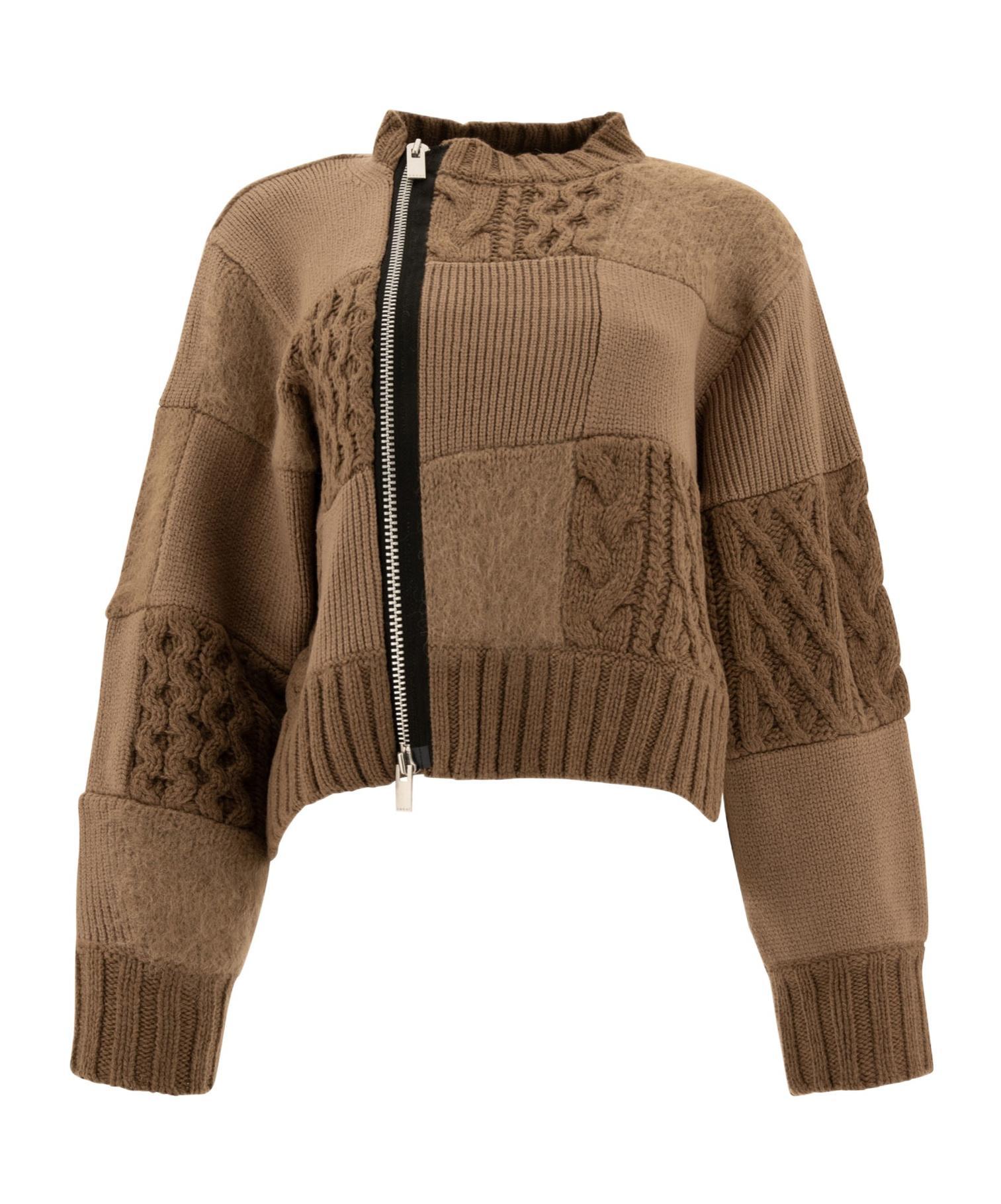 SACAI Patchwork Cardigan In Beige Product Image