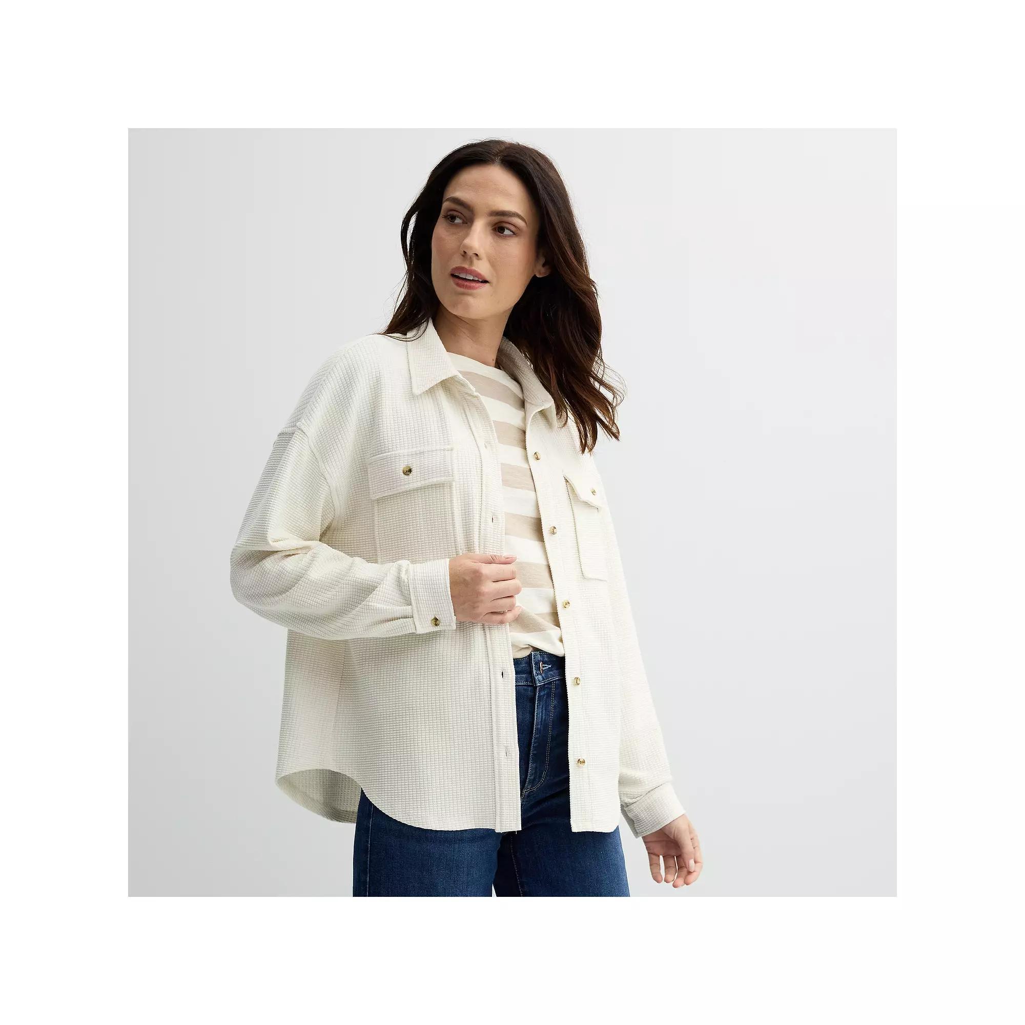 Women's Sonoma Goods For Life® Waffle Knit Shacket, Size: Large, Barric Beige Product Image