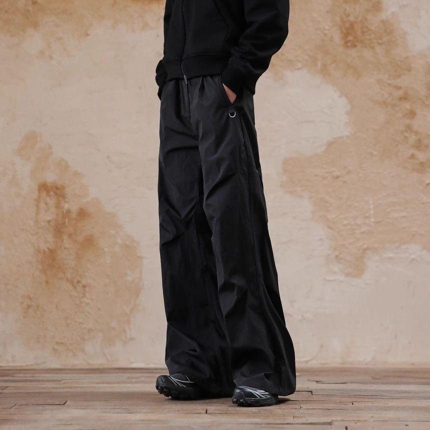 High Waist Plain Wide Leg Cargo Pants Product Image