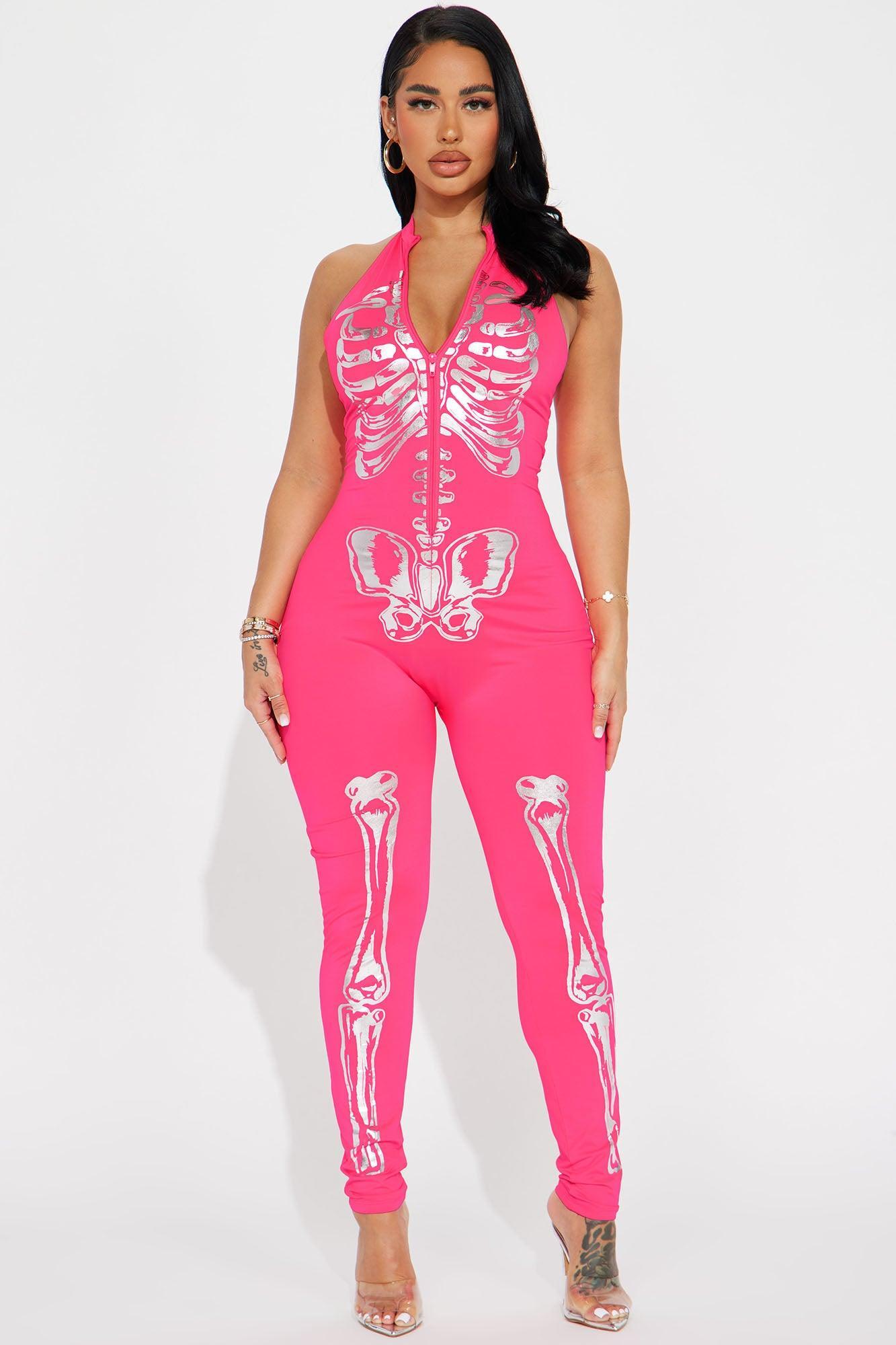 Sexy Skeleton 1 Piece Costume - Neon Pink Product Image