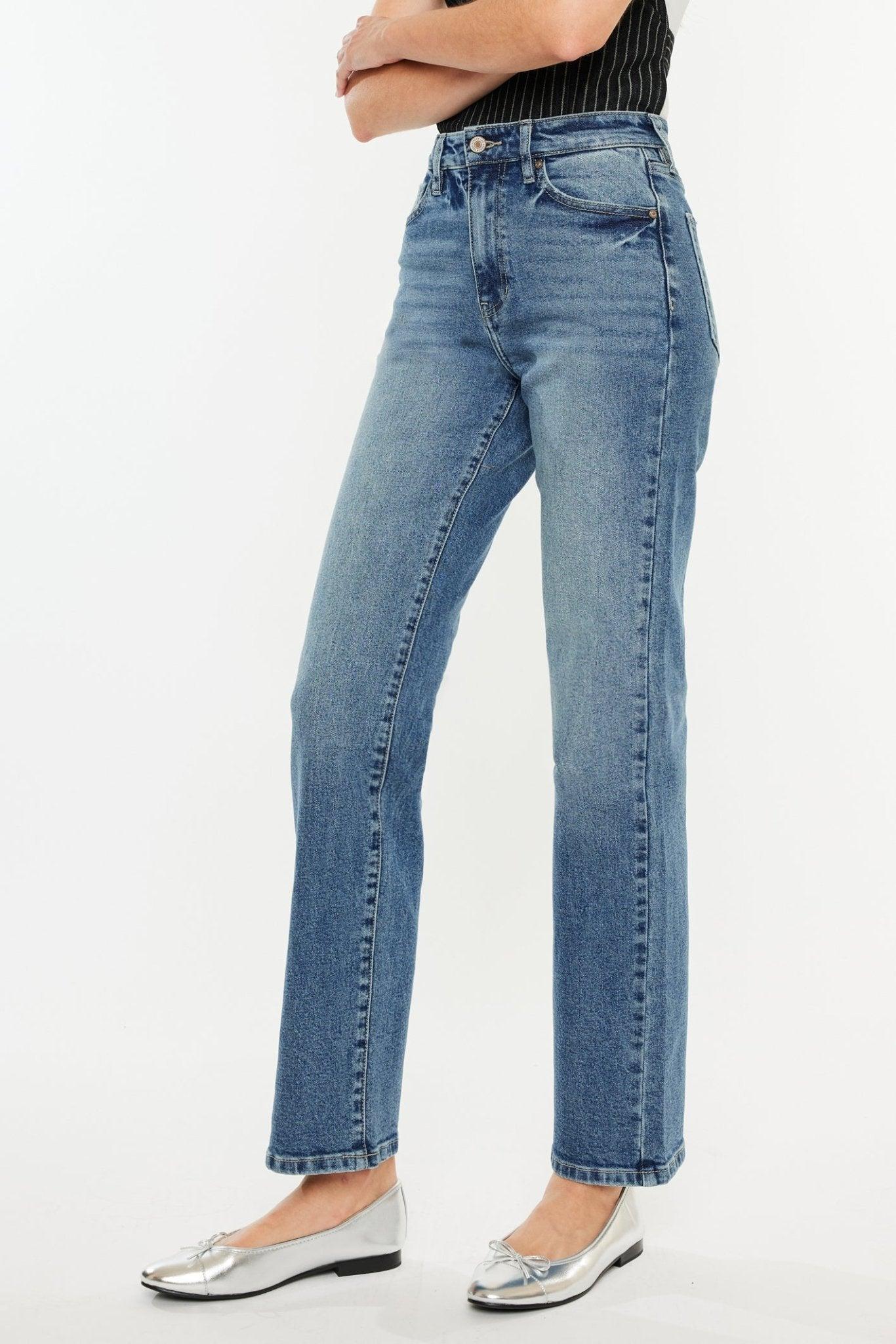 Medium Wash High Rise Relaxed Straight Leg Jeans - FINAL SALE Product Image