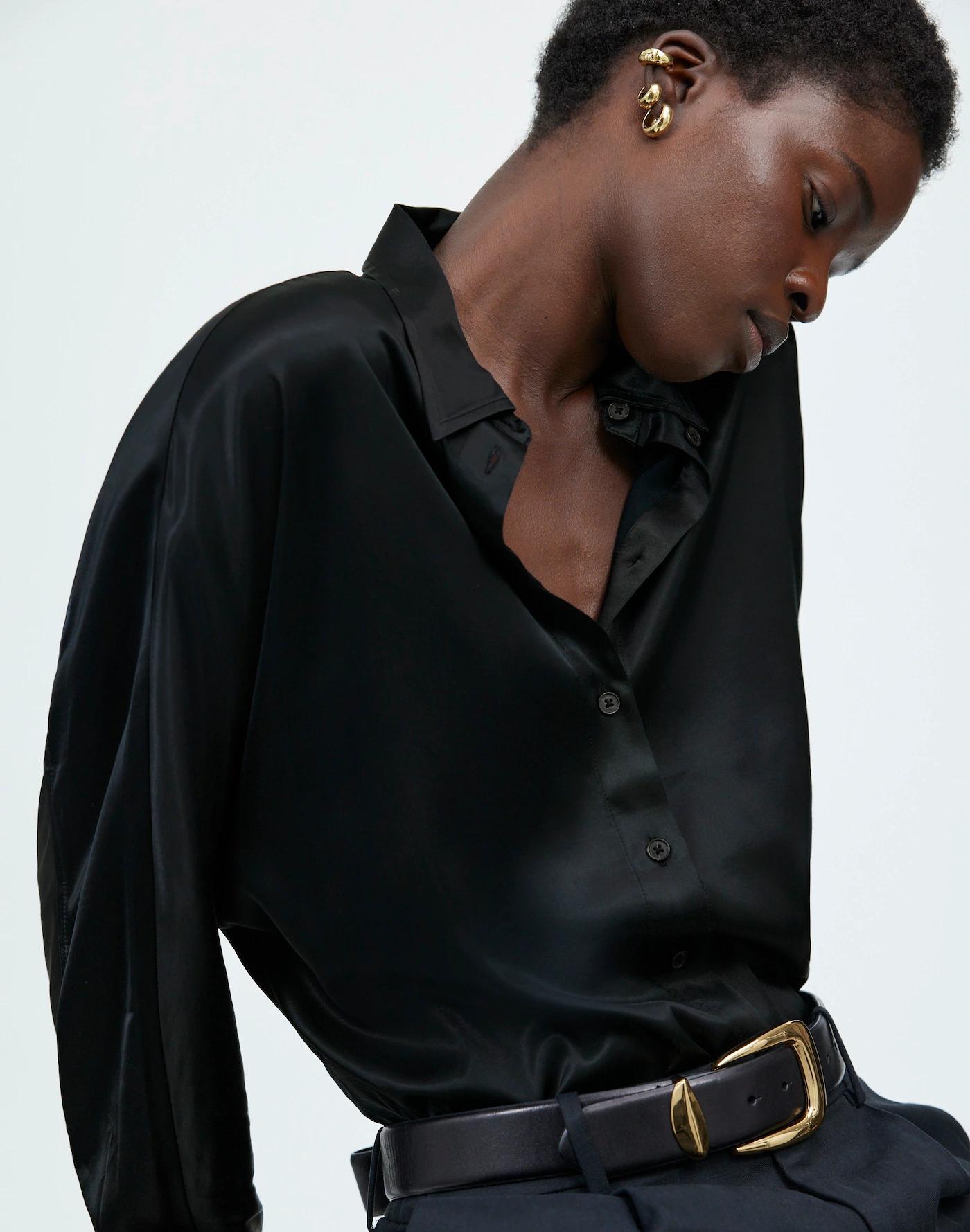 Relaxed Dolman Button-Up Shirt in Satin Product Image