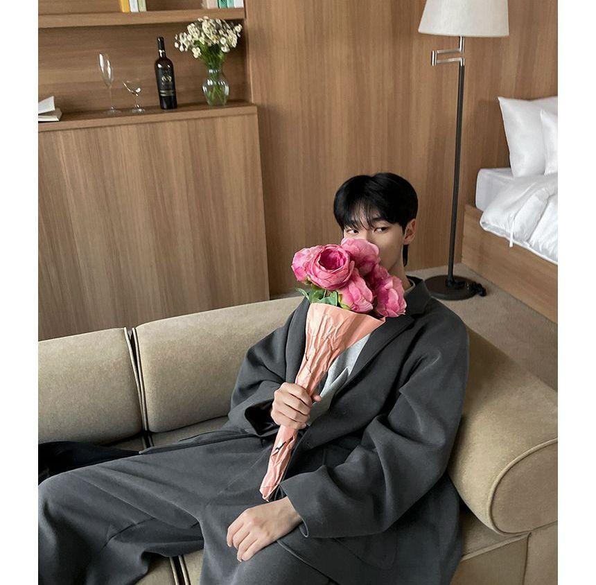 Button-Up Plain Blazer / High Waist Dress Pants Product Image